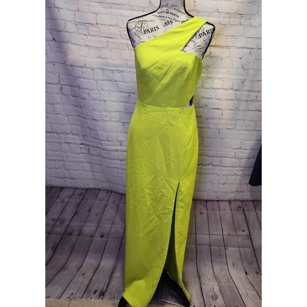 Aidan Mattox Gown Women 4 Lime Green Side Cutout Mid Open Back Thigh High Slit